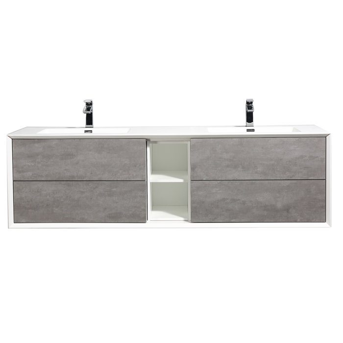 Latitude Run® Kiskimere 75'' Wall Mounted Double Bathroom Vanity with Plastic Vanity Top Wayfair